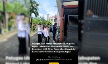 Petugas Ukur Kantor Pertanahan Kabupaten Ngawi Laksanakan Pengukuran Fasum dan Fasos Aset Milik Dinas Perumahan Rakyat dan Kawasan Permukiman Kabupaten Ngawi